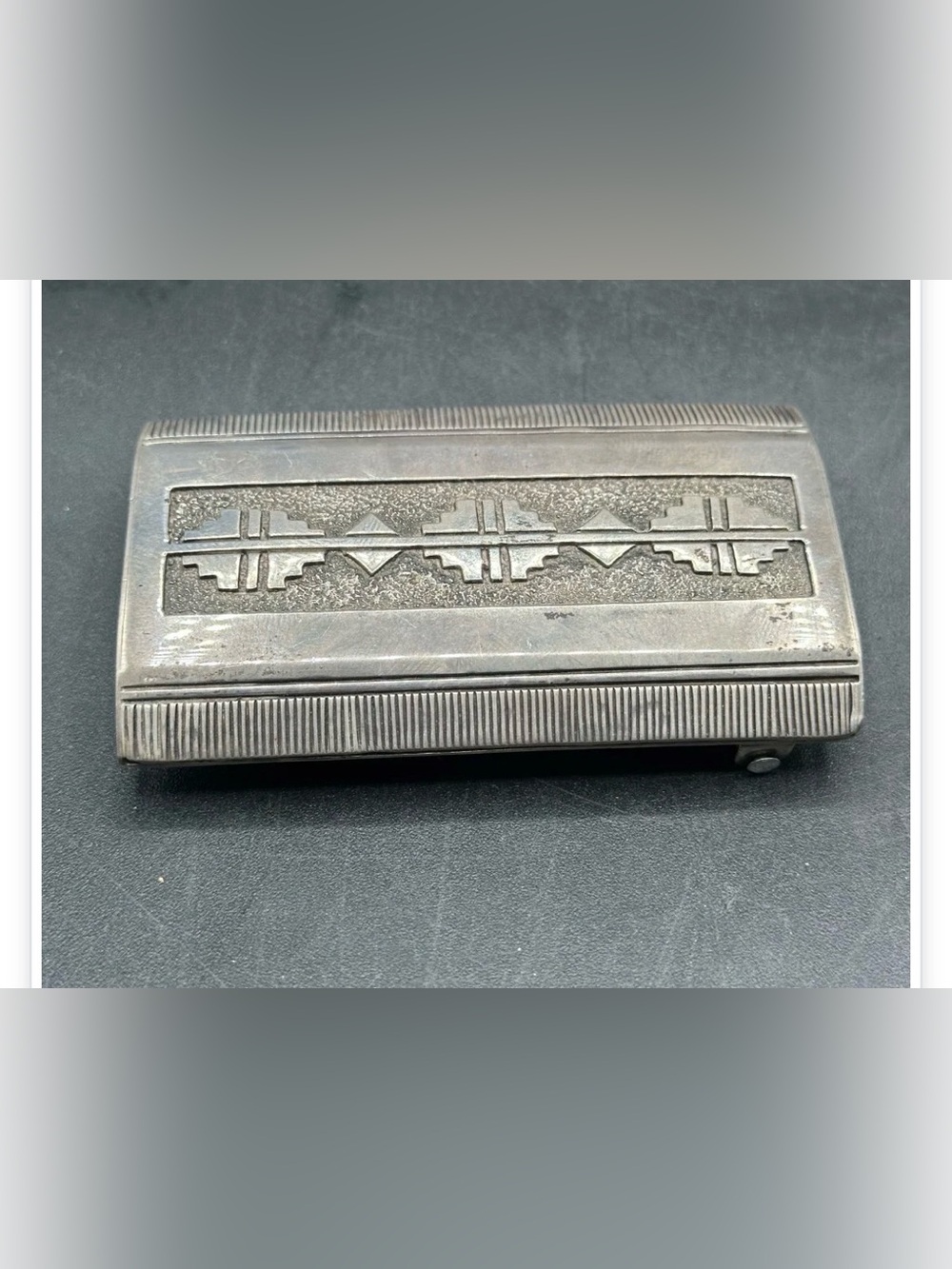 Vintage Navajo Sterling Silver Hand-Stamped Belt Buckle - "RB" Hallmark